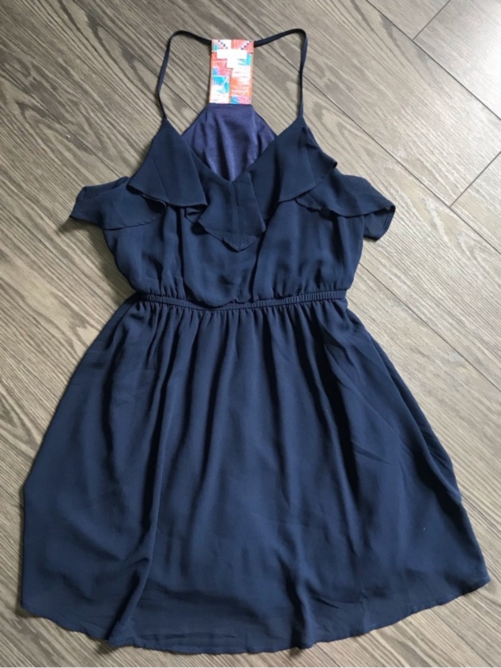 Charming Charlie Navy Ruffle Halter Casual Dress